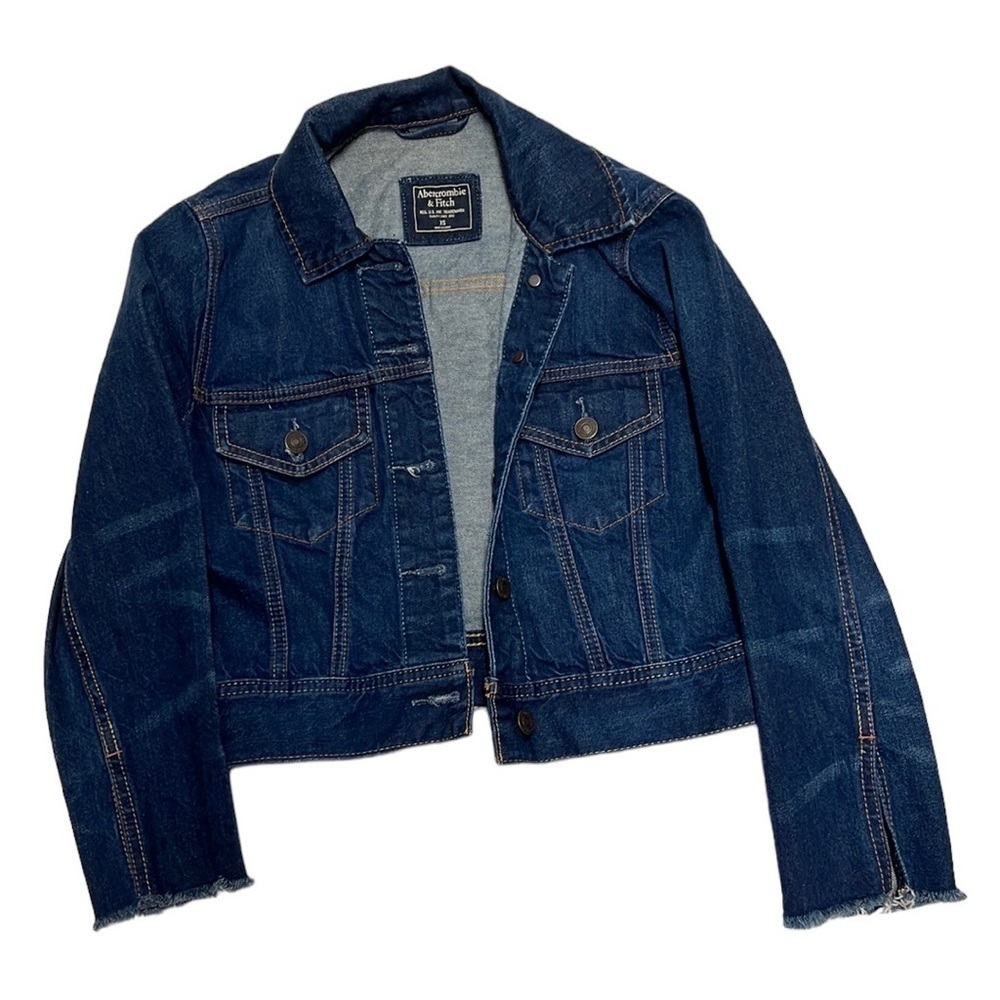 Abercrombie & Fitch Crop Denim Jacket with raw hem sleeves XS